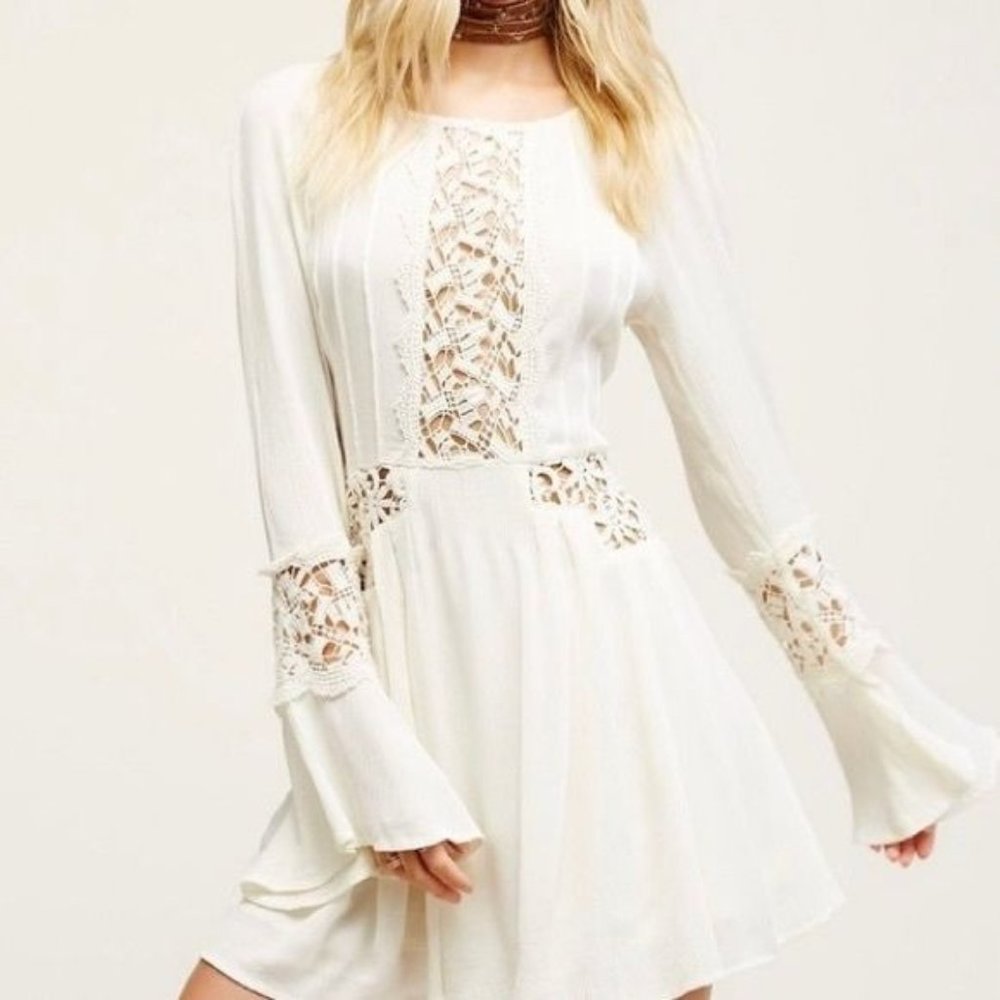 Free People Womens 6 Ivory Lace Bell Sleeves Open